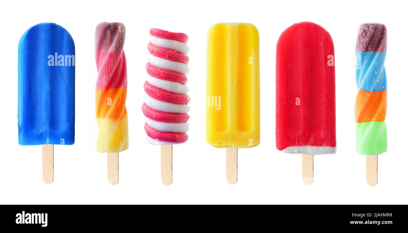 Set of unique colorful summer popsicles isolated on a white background Stock Photo