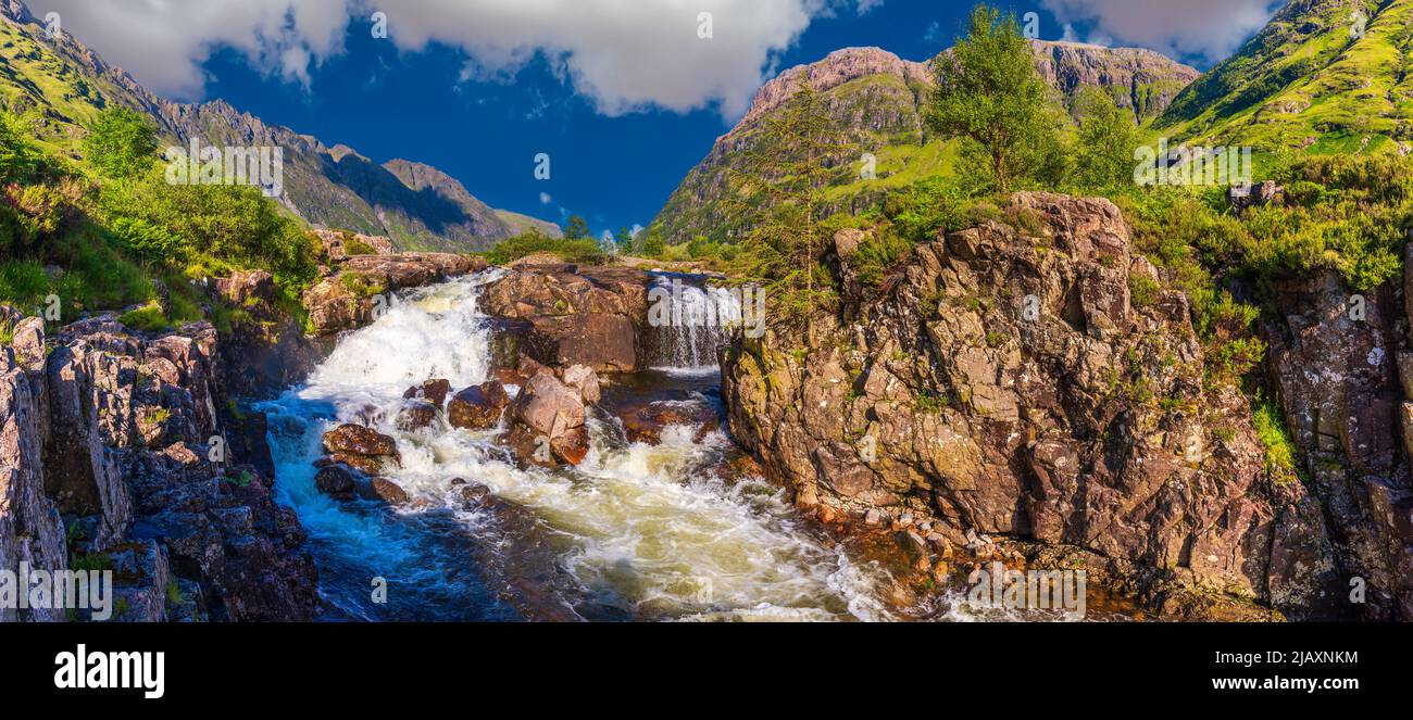This is the River Coe in Glencoe located in an area of Scotland known as Lochaber. Stock Photo