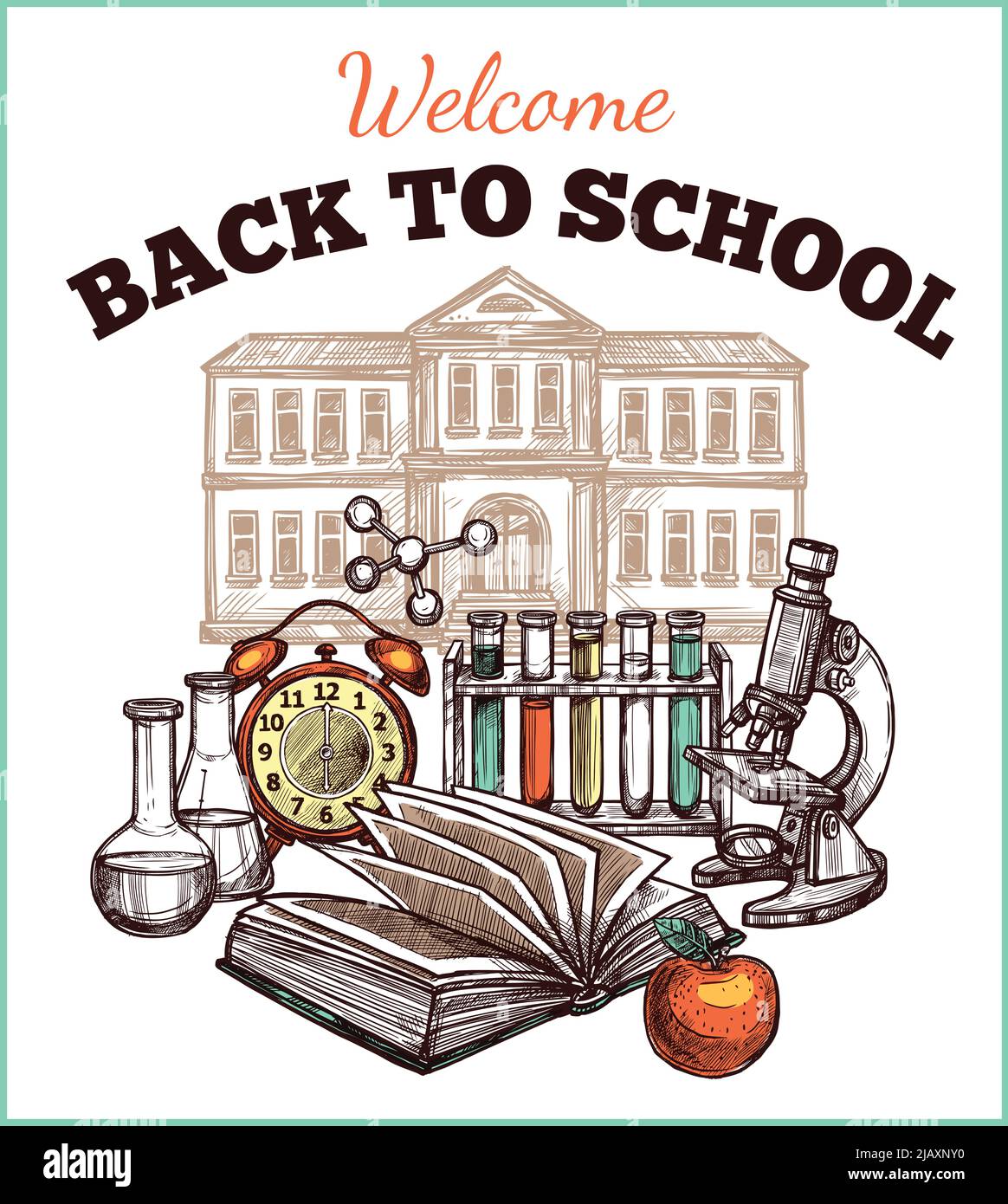 Back to school poster with colorful tools for studying and school in ...