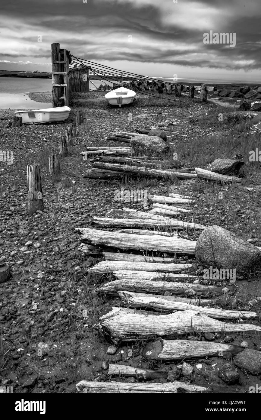 Wharf landing is one of the last part of any wharf that is still standing of Cape Cod Massachusetts. It is hidden away so not many people get to it. Stock Photo