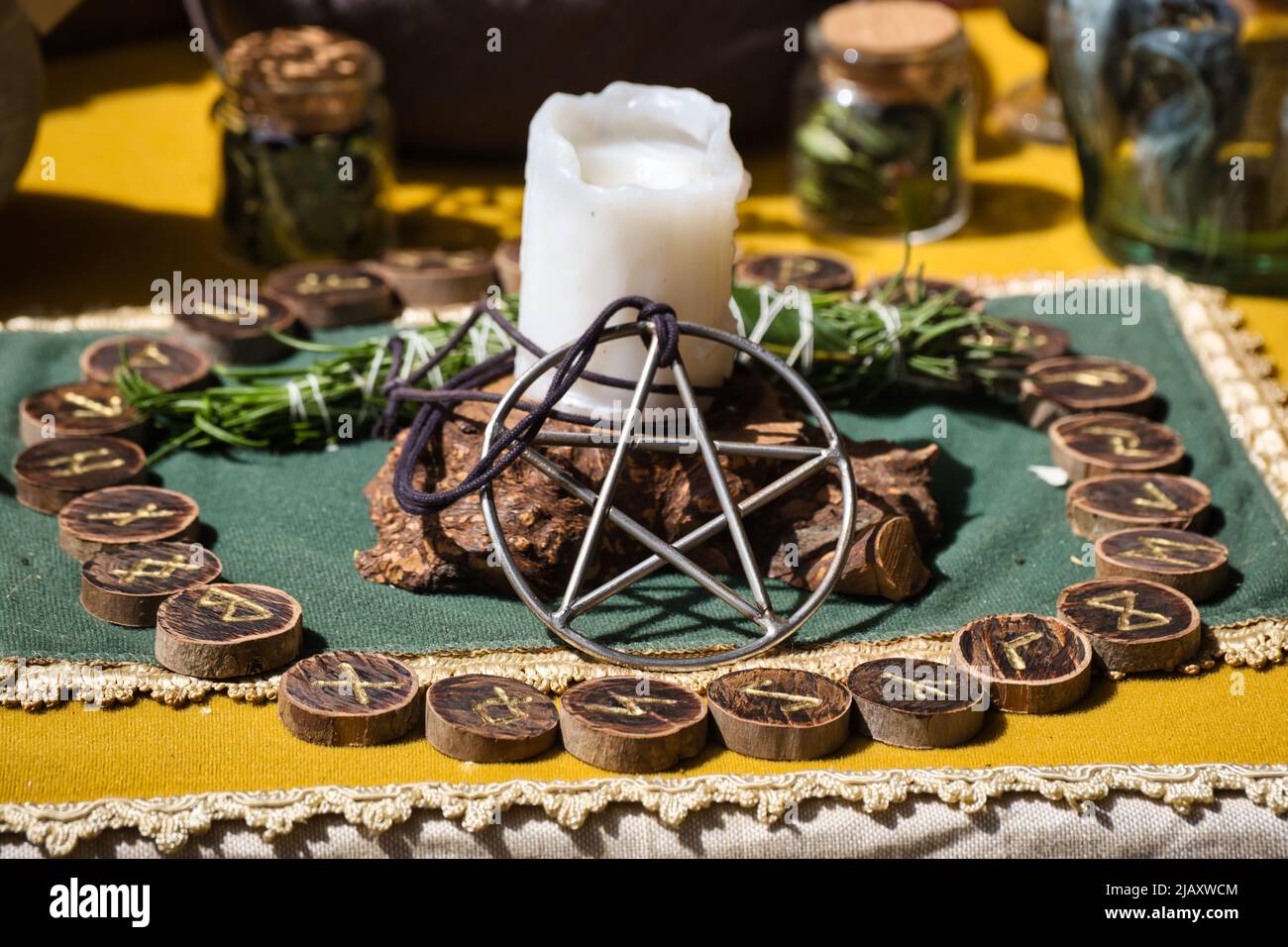 Composition of objects for magical rites Stock Photo