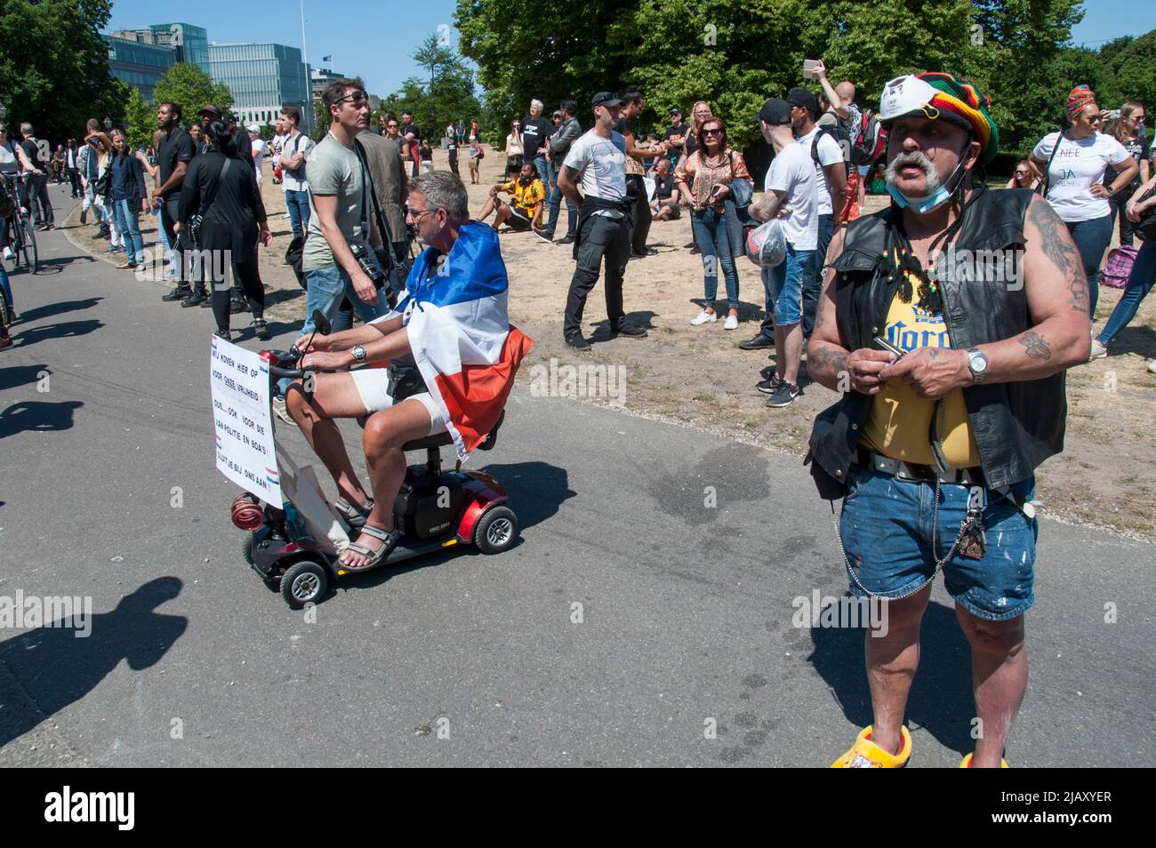 05-30-2020.Koekamp,The Hague,Netherlands.Anti lockdown protest.Because of corona measures only 30 people were allowed to protest.More people showed up,so the police broke down the demonstration.There was no violence but 37 people were arrested for not leaving the area. Stock Photo