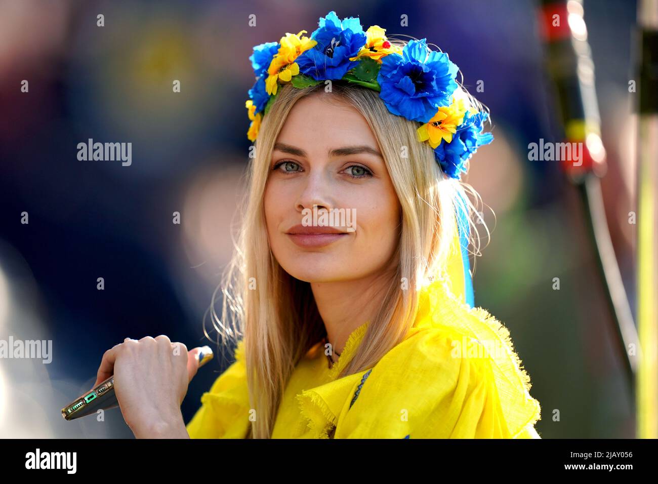 Vlada Shcheglova, wife of Ukraine's Oleksandr Zinchenko, ahead of the FIFA World Cup 2022 Qualifier play-off semi-final match at Hampden Park, Glasgow. Picture date: Wednesday June 1, 2022. Stock Photo