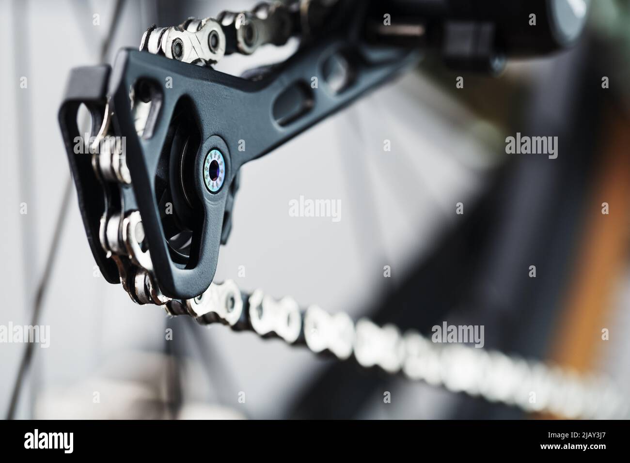 Rear bicycle speed switch with cassette and chain, accessories for bike repair and tuning Stock Photo