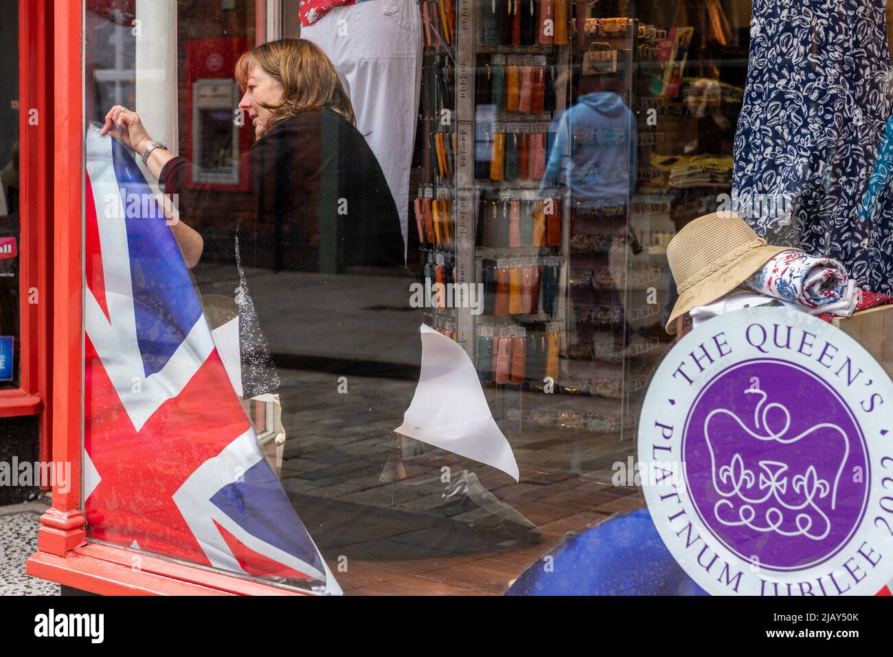Lincoln, Lincolnshire, UK. 1st May, 2022. The sun shone in-between rain showers in Lincoln today which brought out shoppers in their droves, a day before the Platinum Jubilee celebrations begin. Credit: AG News/Alamy Live News Stock Photo