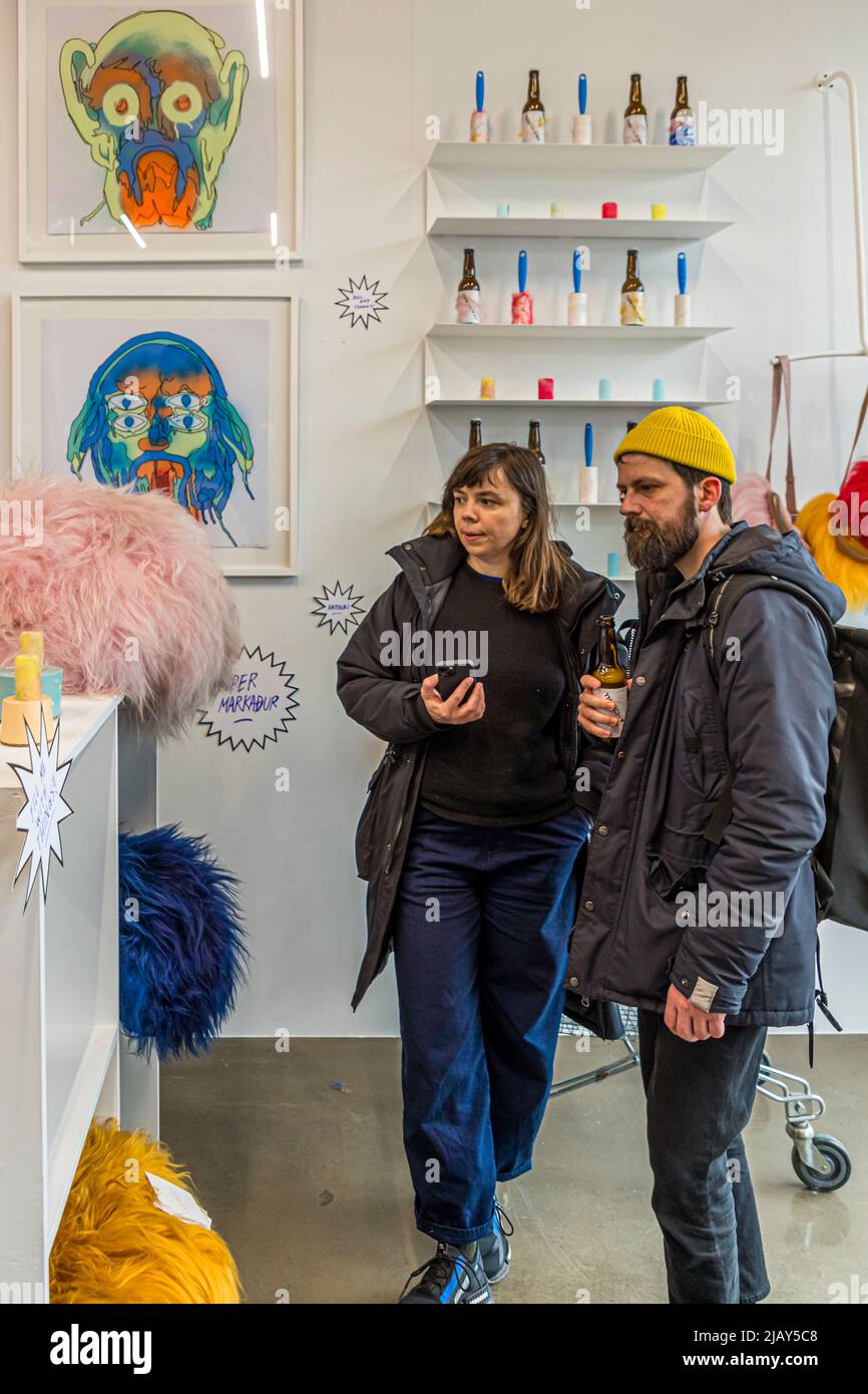 Lady Brewery parties with designers in Reykjavik, Iceland Stock Photo