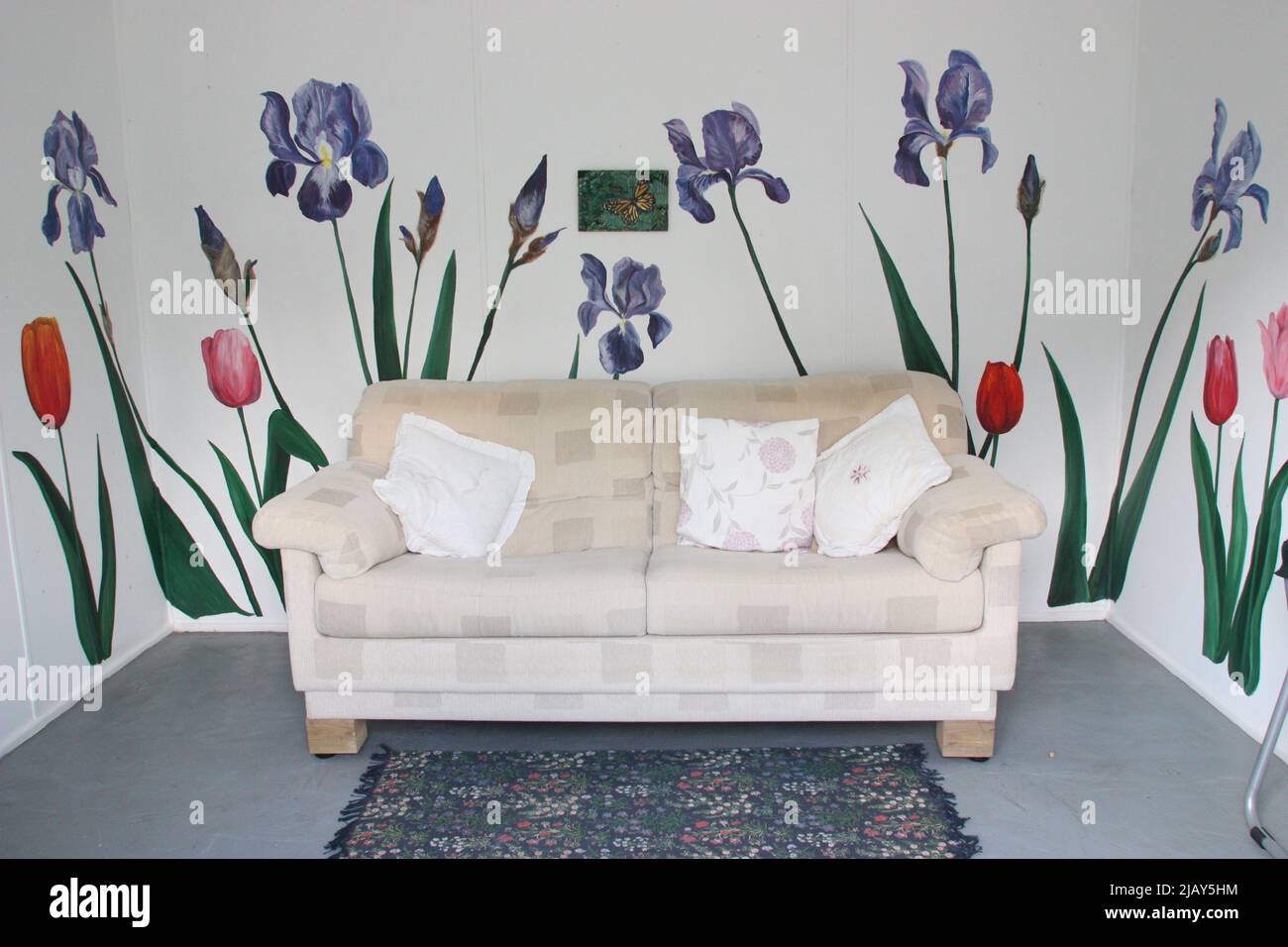 Iris and Tulip painting. Artwork mural of acrylic paint on a