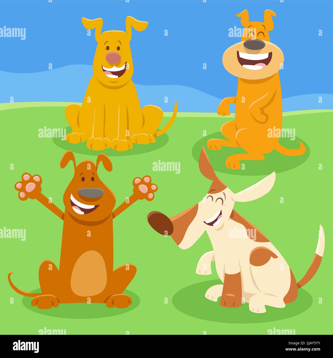 Cartoon illustration of happy dogs and puppies comic animal characters ...