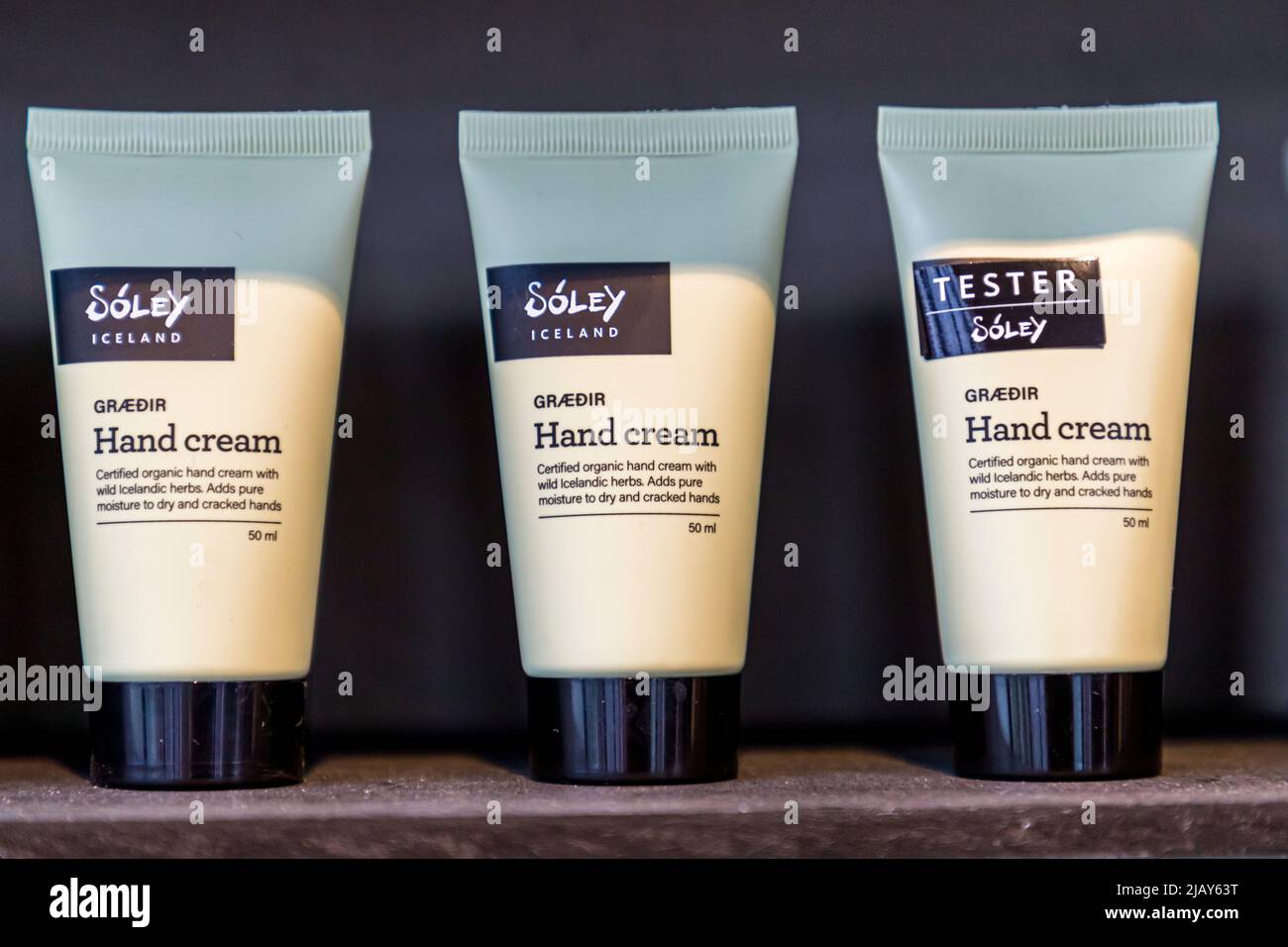 Icelandic skin care products from SÓLEY in Reykjavik, Iceland Stock Photo