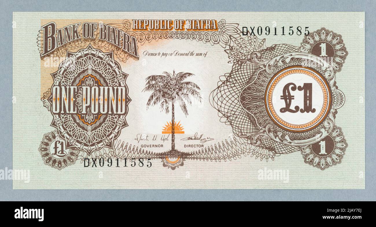 Banknot na 1 pound, Bank of Biafra, Biafra, b.r. (1968 69) Stock Photo