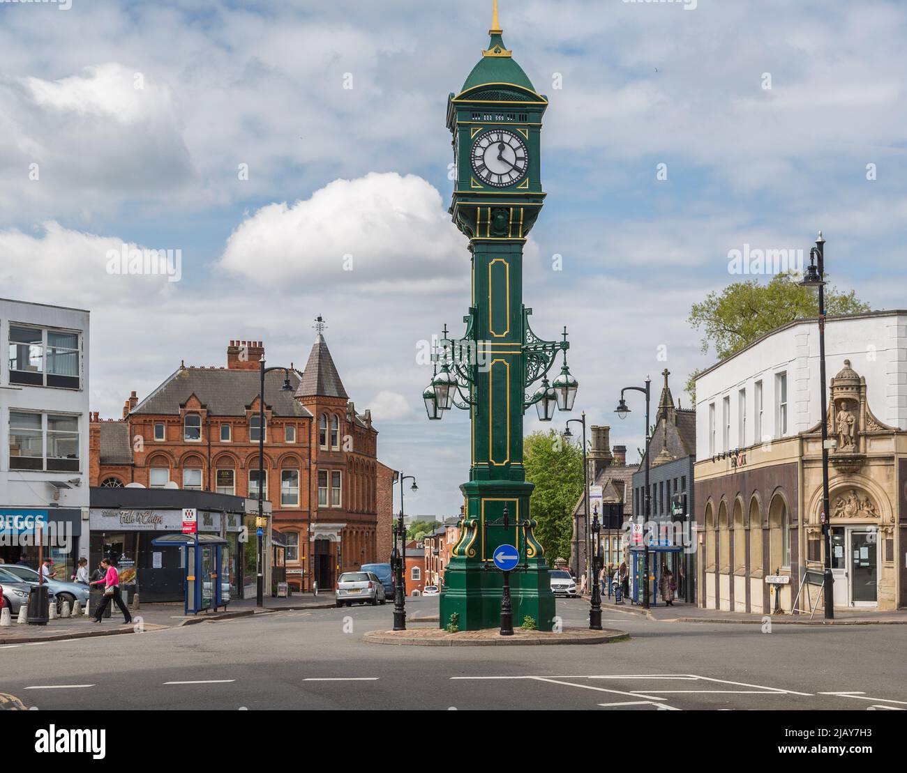 The iconic Chamberlain Clock is an Edwardian, cast-iron, clock tower in the Jewellery Quarter of Birmingham, England. Stock Photo