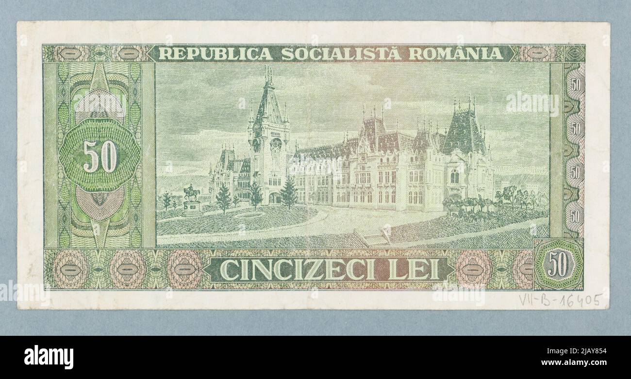 Banknot na 50 Lei, National Bank of the Socialist Republic of Romania, Rumunia, Stock Photo