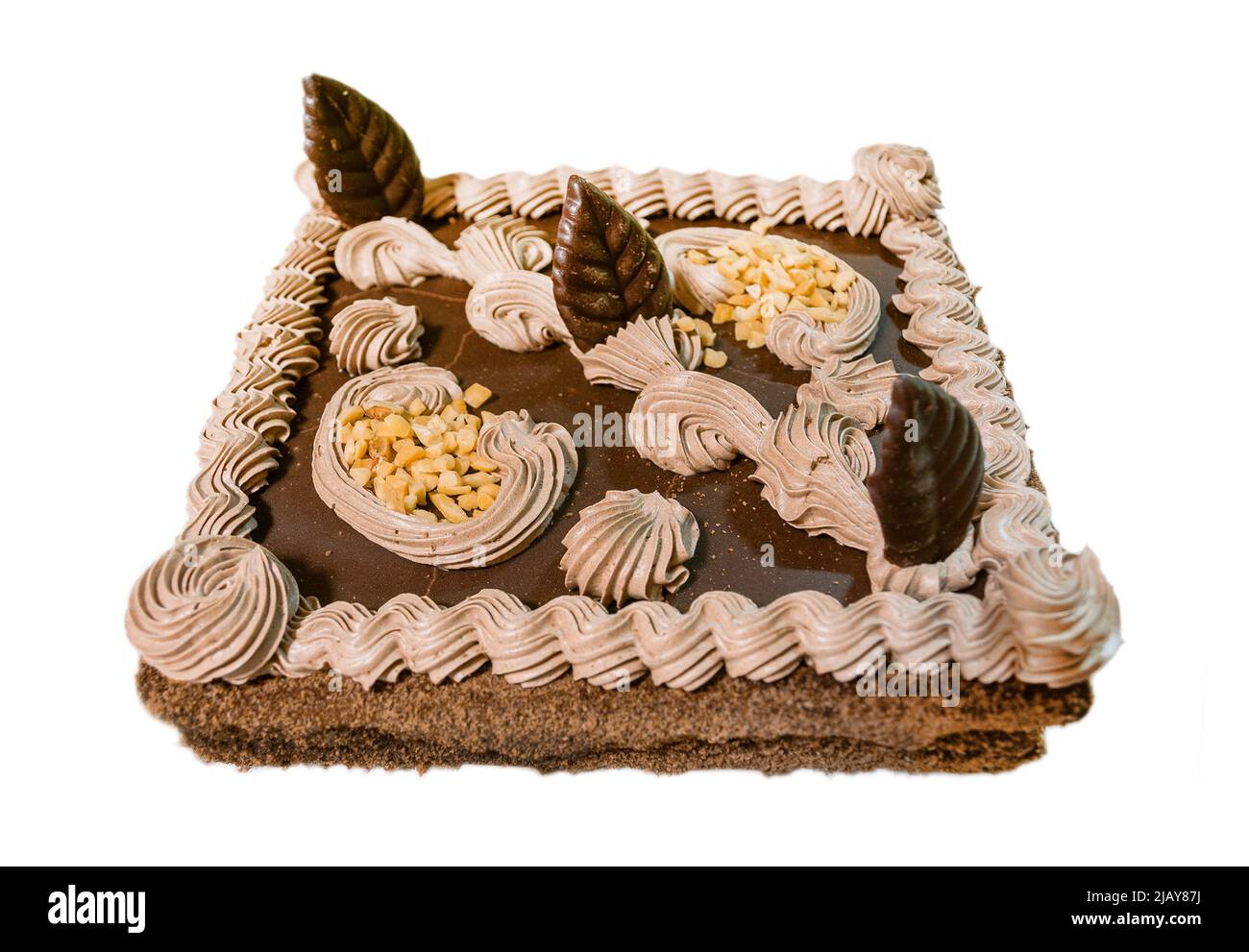 cream- chocolate cake, isolated on white Stock Photo