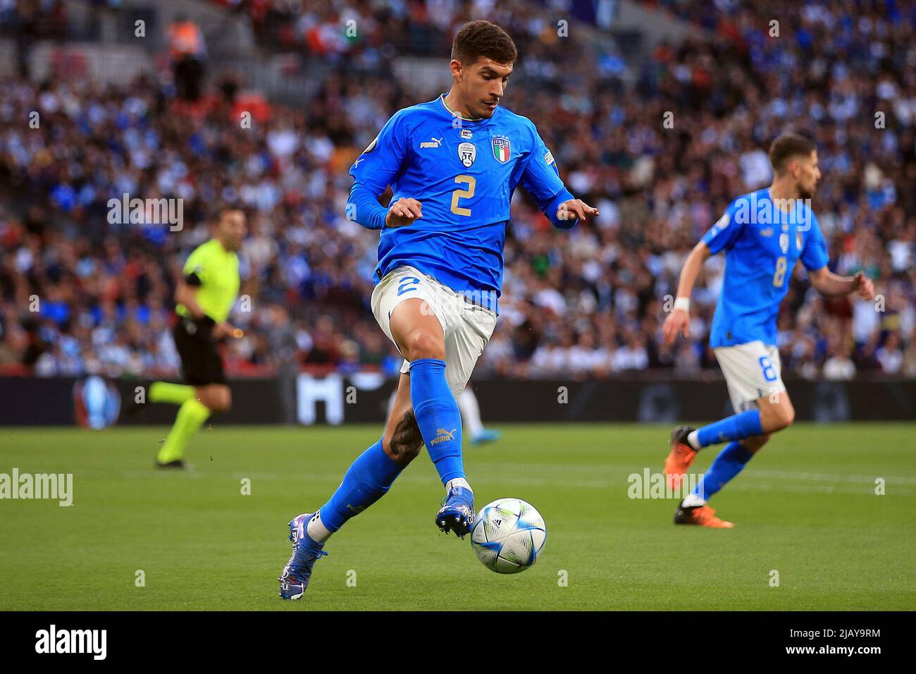 London, UK. 01st June, 2022. Giovanni Di Lorenzo of Italy in action during the game. Finalissima 2022 match, Italy v Argentina at Wembley Stadium in London on Wednesday 1st June 2022. Editorial use only. pic by Steffan Bowen/Andrew Orchard sports photography/Alamy Live news Credit: Andrew Orchard sports photography/Alamy Live News Stock Photo