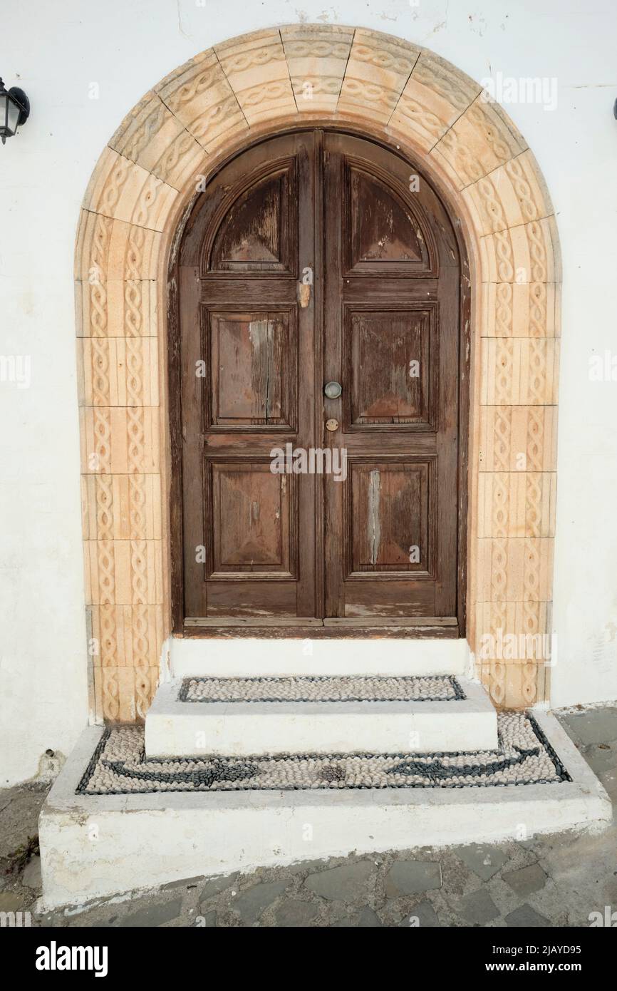 Doorway in Lindos Town Stock Photo
