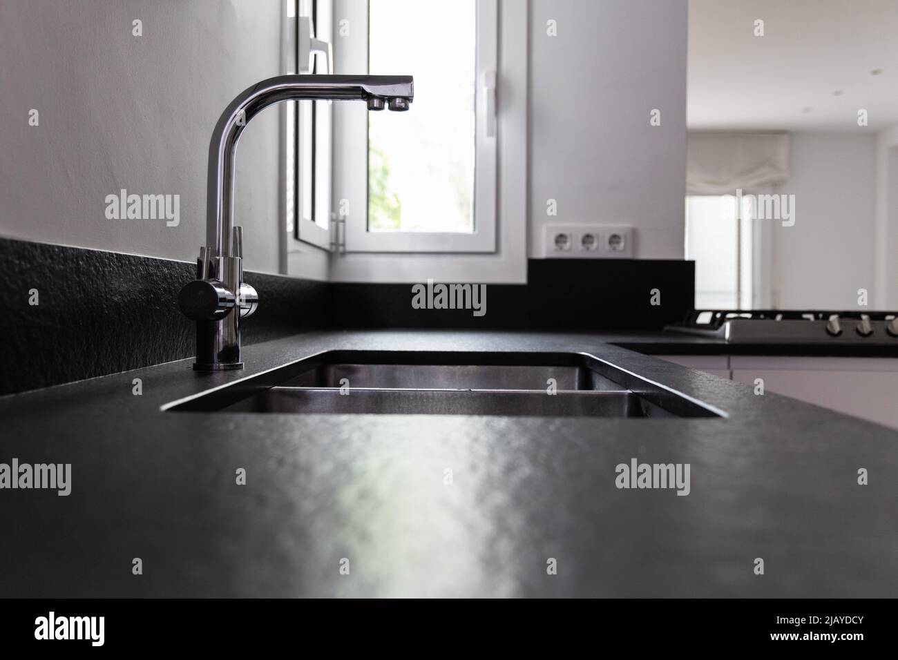 A double bowl stainless steel kitchen sink in a modern style, steel