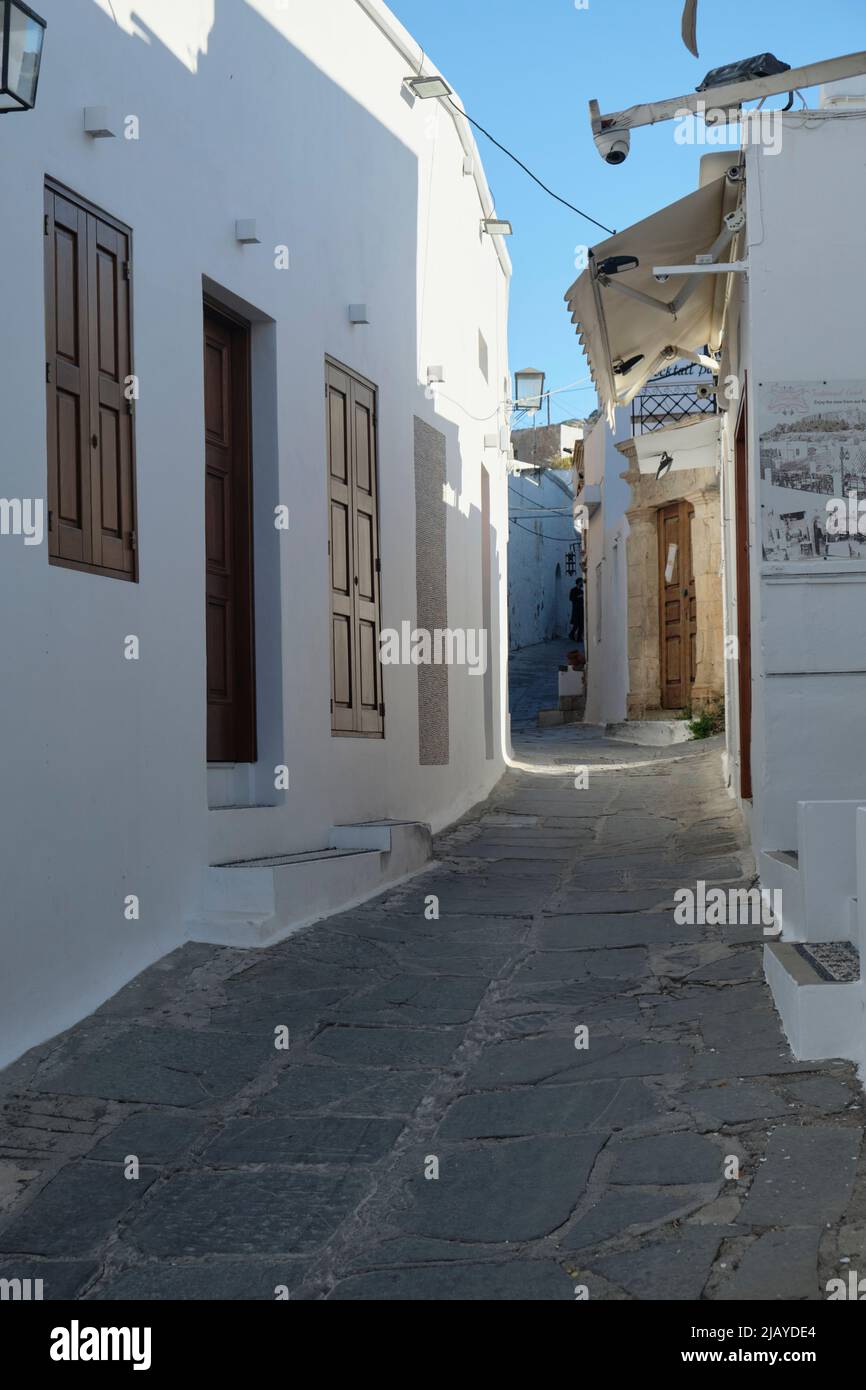 Street in Lindos Town Stock Photo