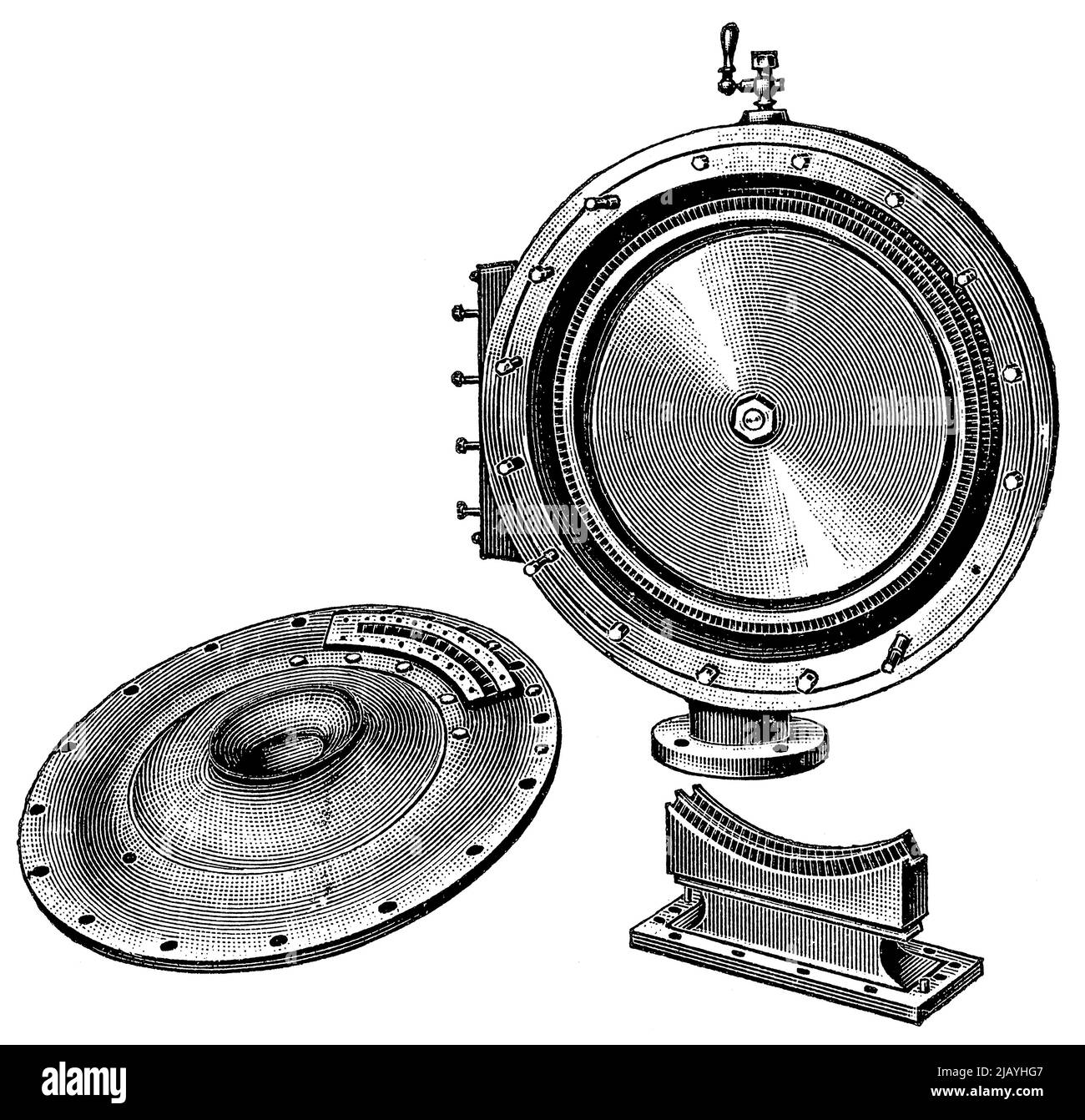 Curtis turbine. Publication of the book 'Meyers Konversations-Lexikon', Volume 2, Leipzig, Germany, 1910 Stock Photo