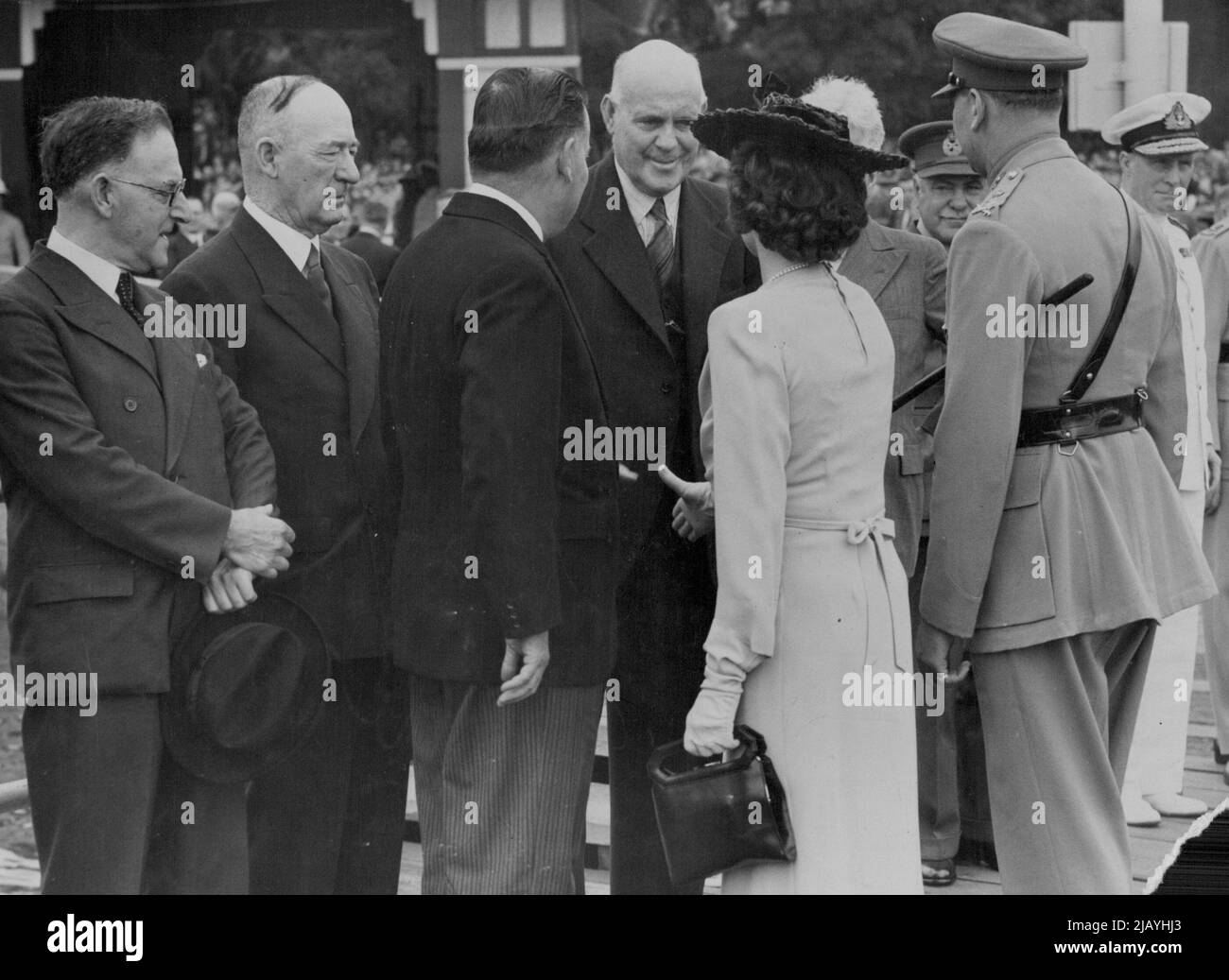 Making Politicians -- Drauford, Jan Ashley, ***** Cameron (white hair), Blamers, Sir Guy Royale. February 05, 1945. Stock Photo