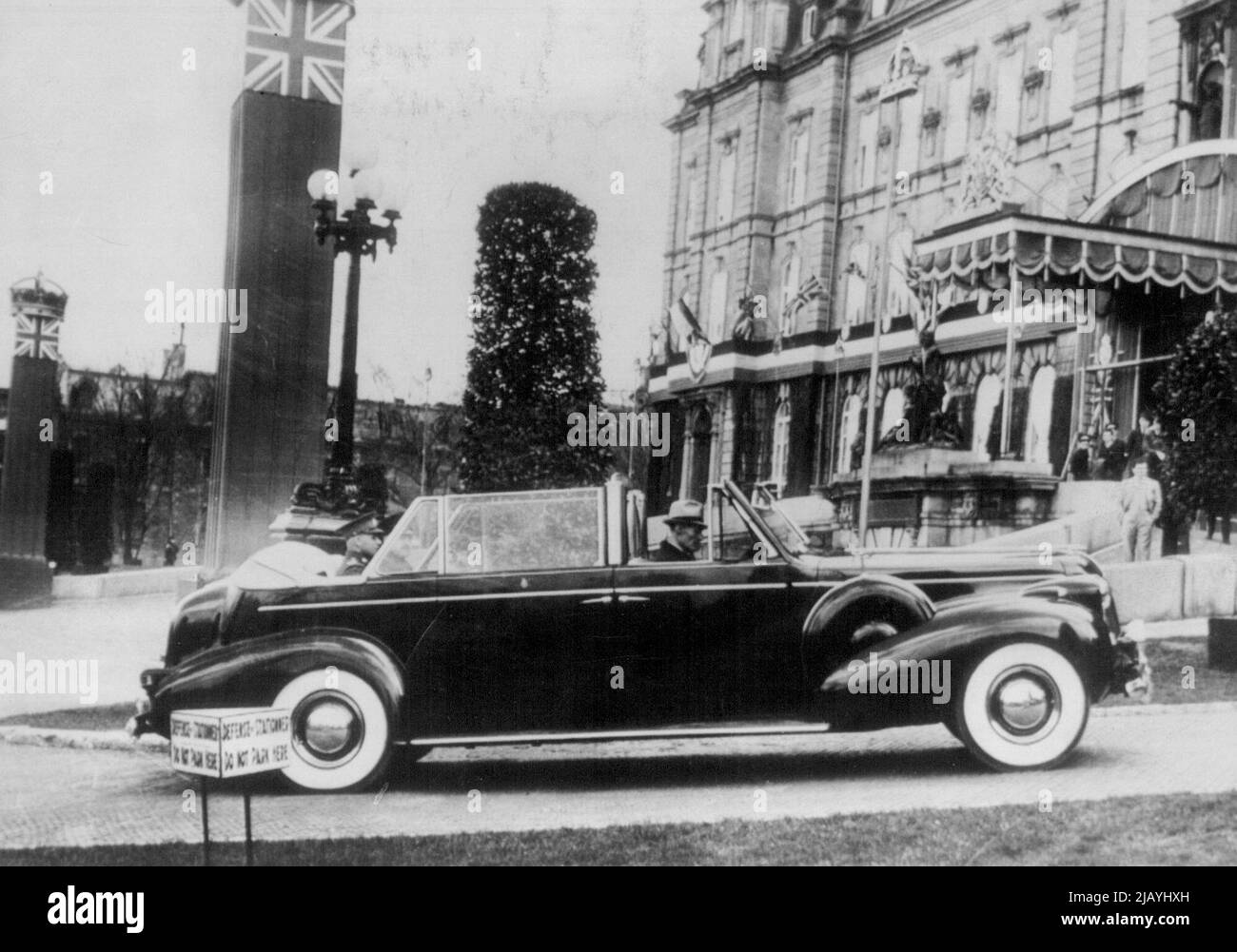 Car The King And Queen Are Using During Royal Tour Of Canada -- The specially built car which the King and Queen are using at the different stops on their Royal tour of Canada, photographed in front of the Legislative buildings at Quebec, just prior to their Majesties' arrival at the start of the Canadian tour - picture received in London today, May 22. May 22, 1939. (Photo by Associated Press Photo). Stock Photo