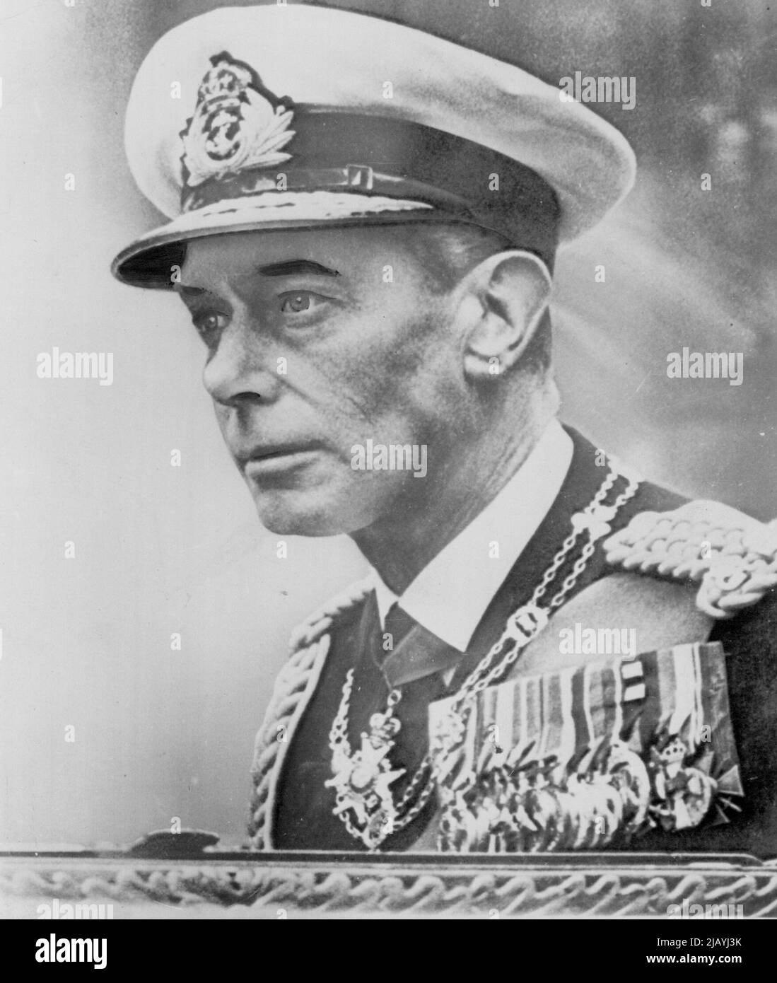King George VI Dies -- King George V1 (above) died peacefully in his sleep today at his country residence at Sandringhan. He was 56. His 25-year-old daughter, Elizabeth, immediately became Britain's Queen. February 06, 1951. (Photo by AP Wirephoto). Stock Photo