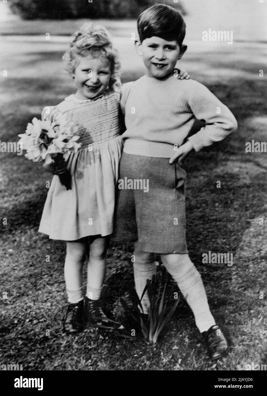Prince Charles & Princess Anne - Together 1950 To 1960 - British Royalty. May 07, 1954. (Photo by Lisa Studios). Stock Photo