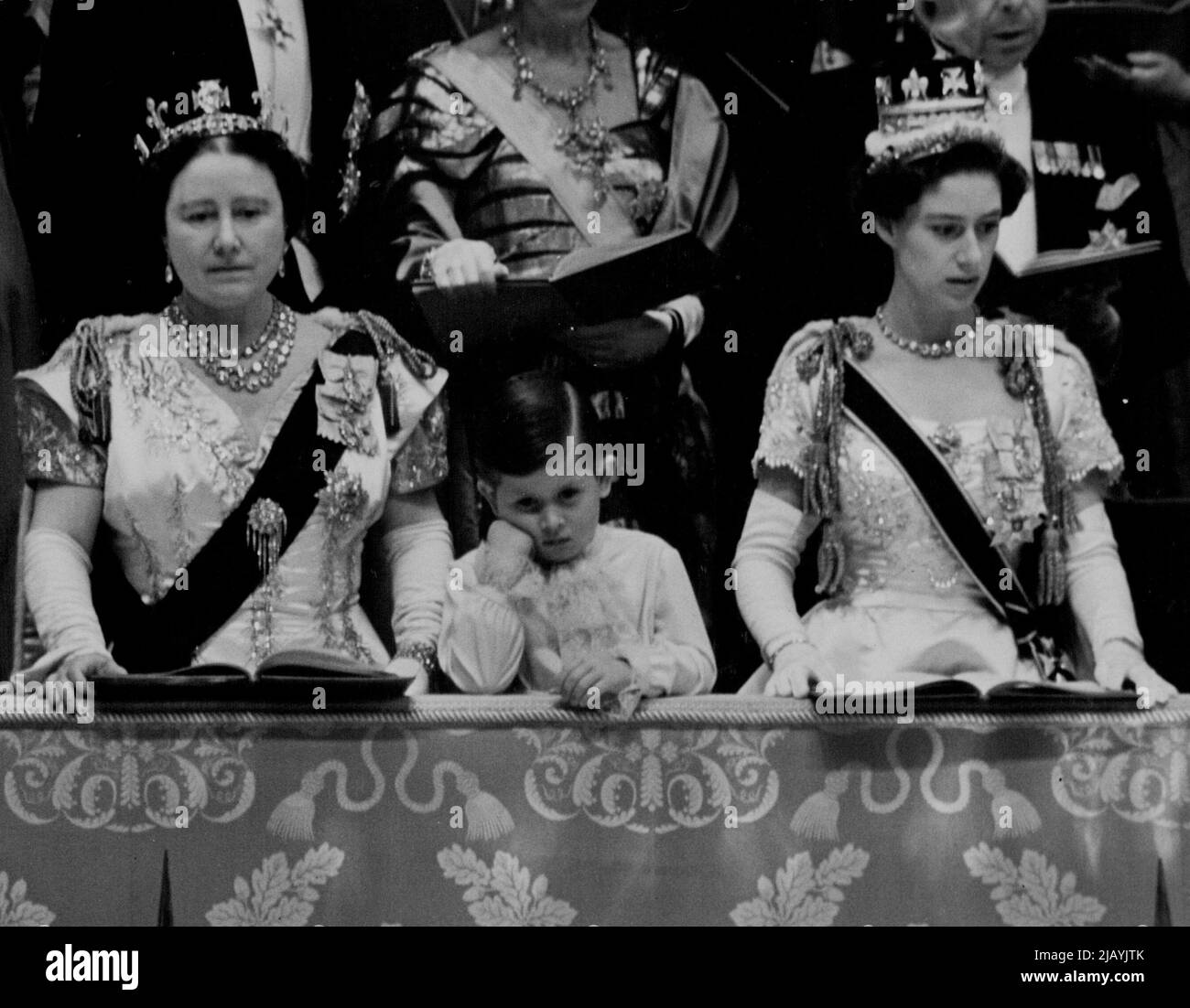British Royalty Princess Margaret With Queen Mother. July 14, 1954. Stock Photo