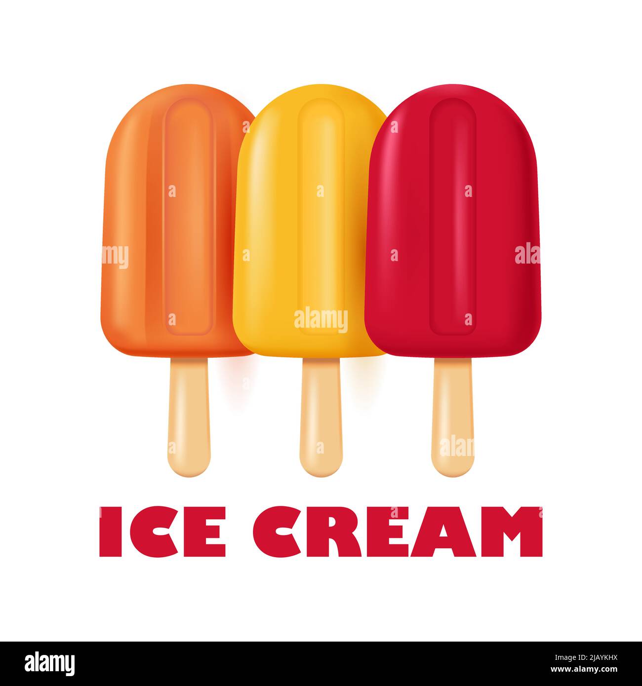 Ice cream, Yellow, orange, red popsicles. Vector illustration in 3d