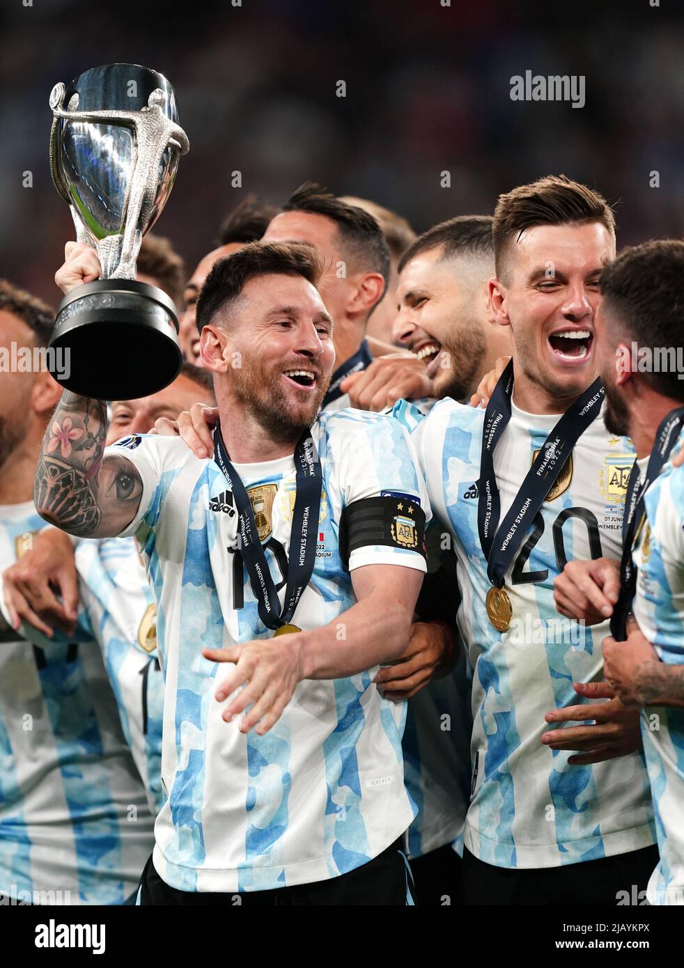 Argentina S Lionel Messi Lifts The Trophy After The Finalissima 2022 Match At Wembley Stadium