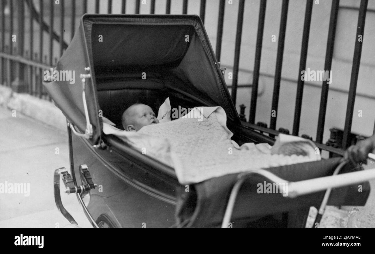 Bay Princess Goes out -- Princess Alexandra the baby daughter of the Duke and Duchess of Kent, photographed while out in her pram in Belgrave Square today (Sat). May 22, 1937. (Photo by London News Agency Photos Ltd.) Stock Photo