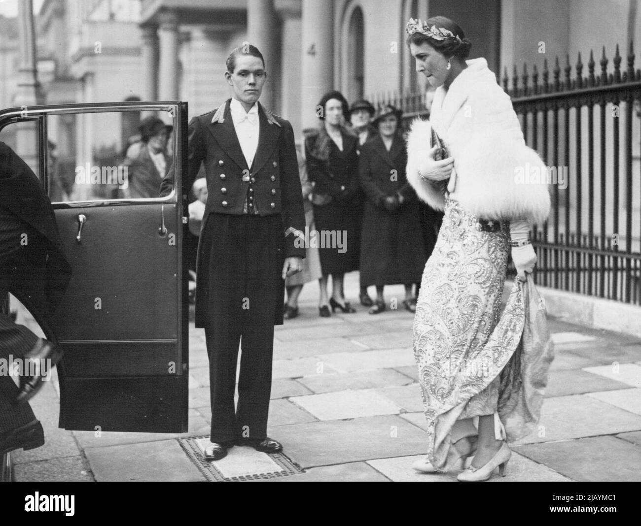 Duchess of Kent Attends State Opening Of Parliament -- The Duchess of Kent leaving Belgrave Square, London, W., for Westminster to attend the opening of Parliament today. The Duchess of Kent today attended the State Opening of the new Session of Parliament by the King today. October 26, 1937. (Photo by Topical Press). Stock Photo