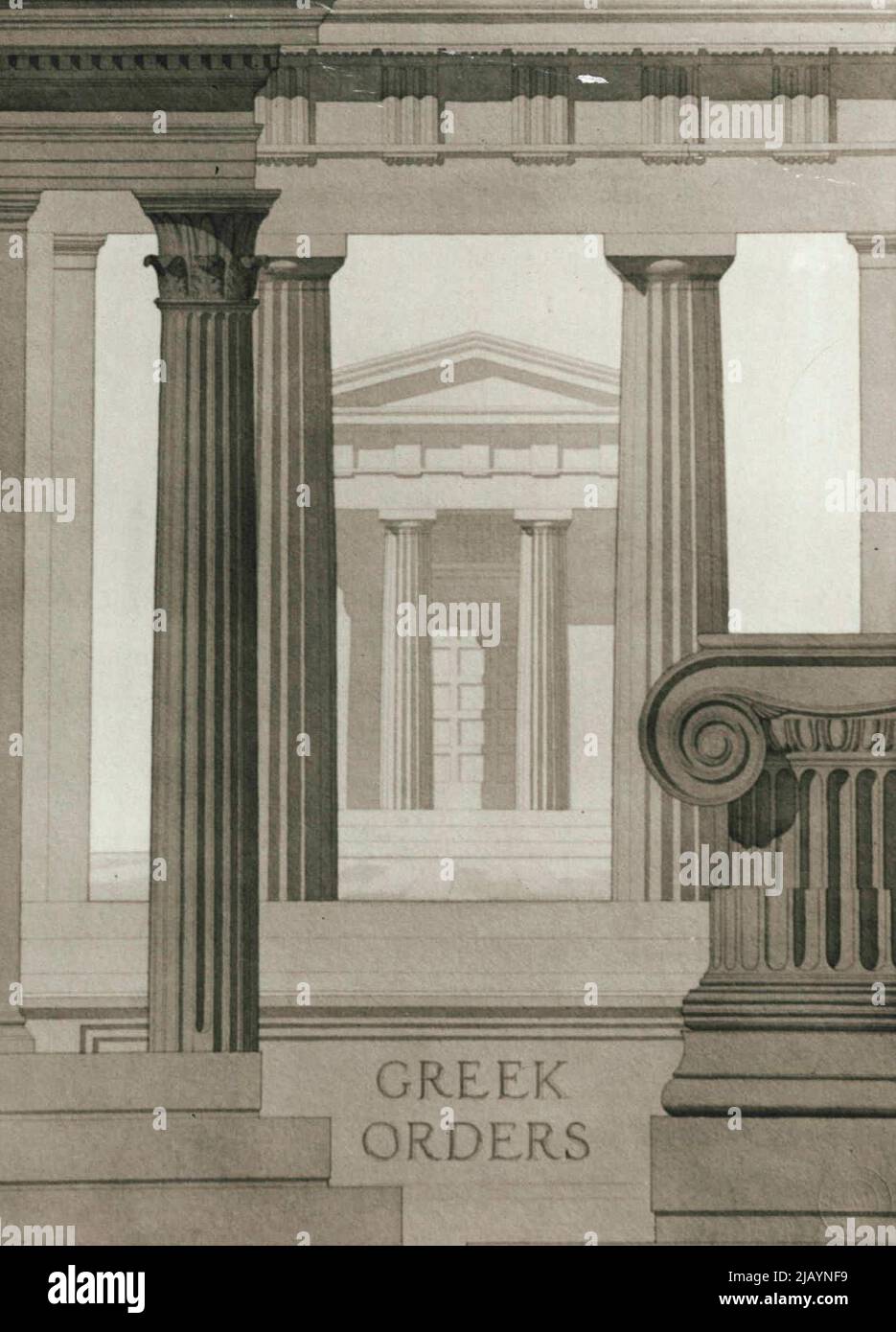 Architectural exhibition which opens today at Farmers Backland galleries classic study by W.H. Bell Greek orders. May 25, 1936. (Photo by Alec Iverson/Fairfax Media). Stock Photo