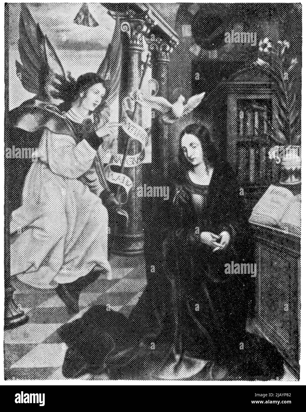 Feast of the Annunciation by a German painter Albrecht Altdorfer. Publication of the book 'Meyers Konversations-Lexikon', Volume 2, Leipzig, Germany, 1910 Stock Photo