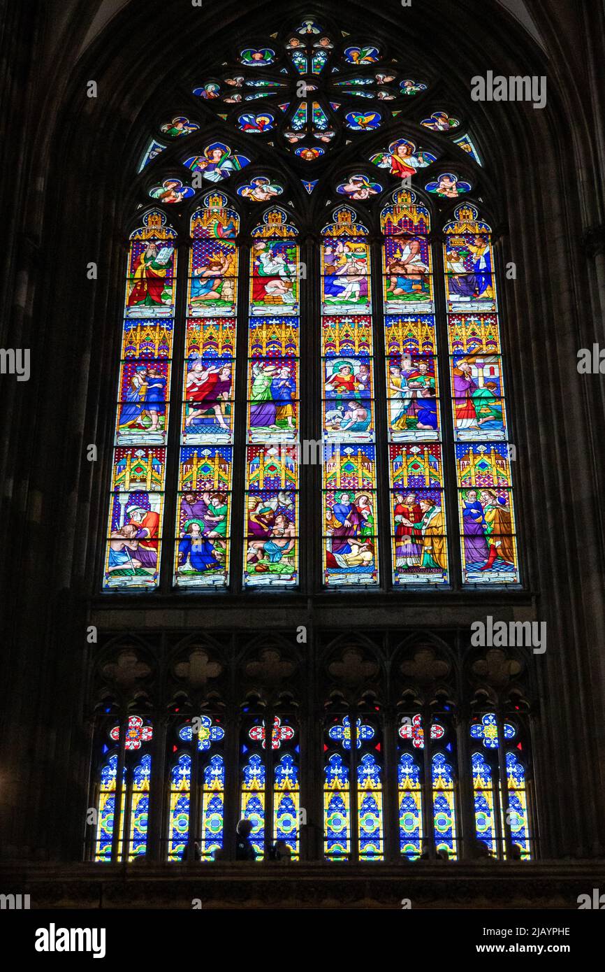 Colorful Stained Glass Window in Cologne Cathedral (Koln cathedral) in