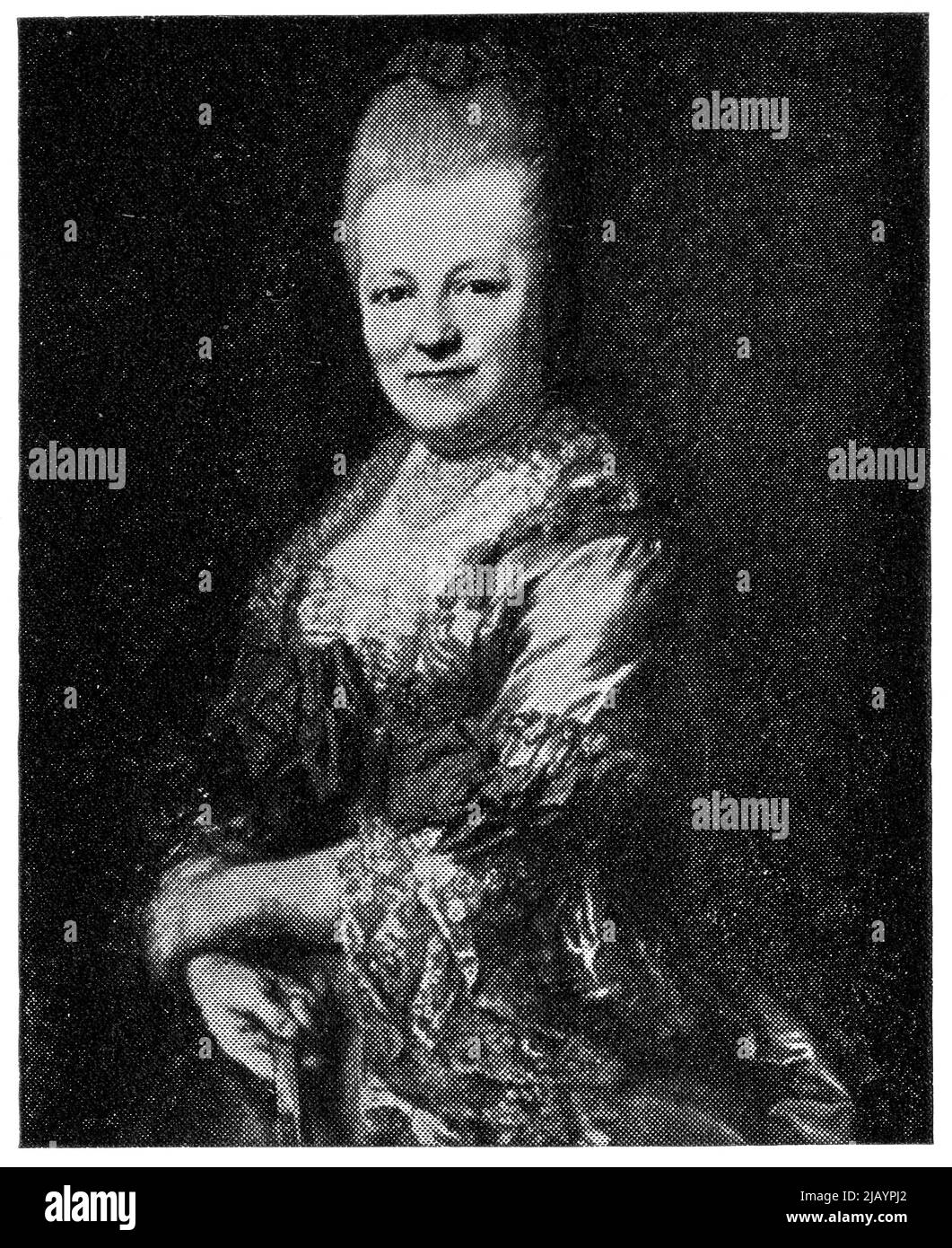 Portrait of Christiane Regina Bohme by an eminent Swiss portrait Anton Graff. Publication of the book 'Meyers Konversations-Lexikon', Volume 2, Leipzig, Germany, 1910 Stock Photo