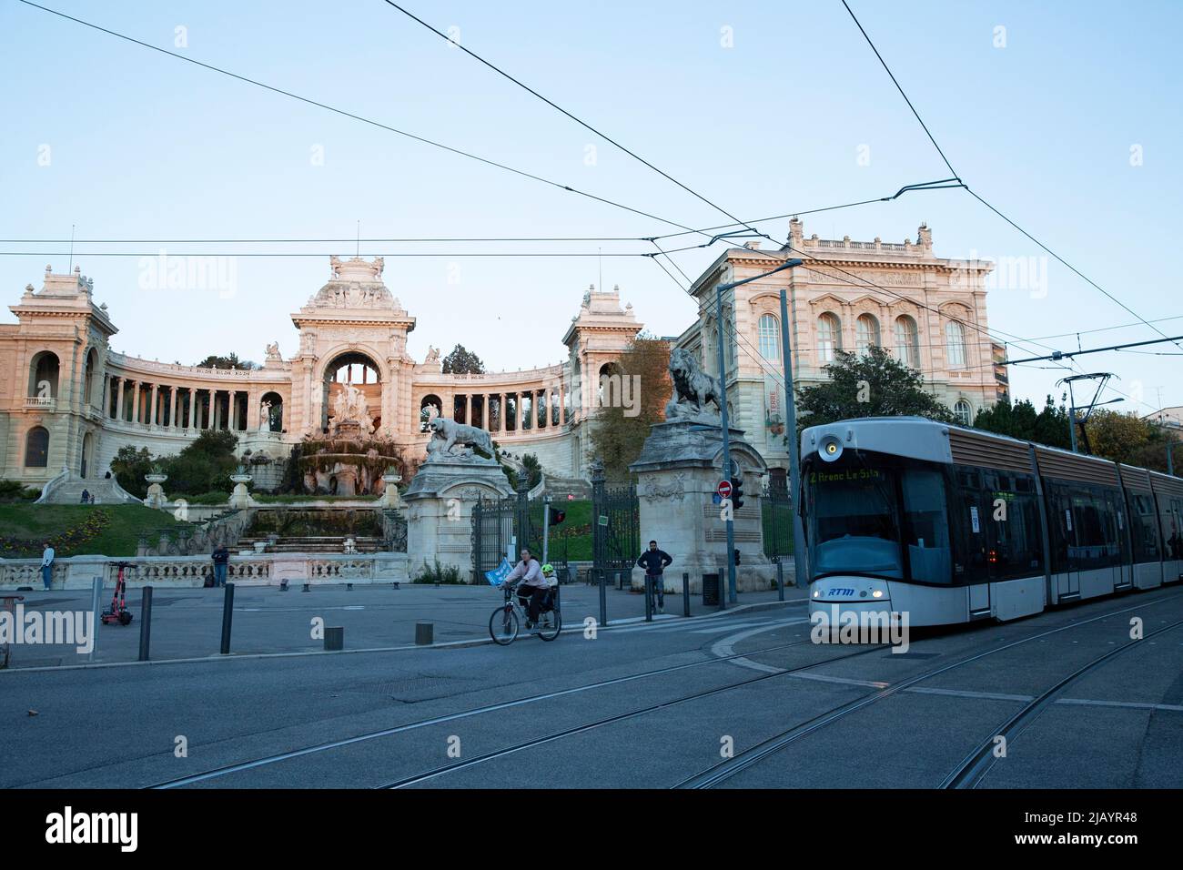 Tram network in Marseille, France on December 6, 2021. The city's modern tram network consists of three lines, serving 32 stations and operating over 15.8 kilometres (9.8 miles) of route. It opened on July 2007. Photograph by Bénédicte Desrus Stock Photo