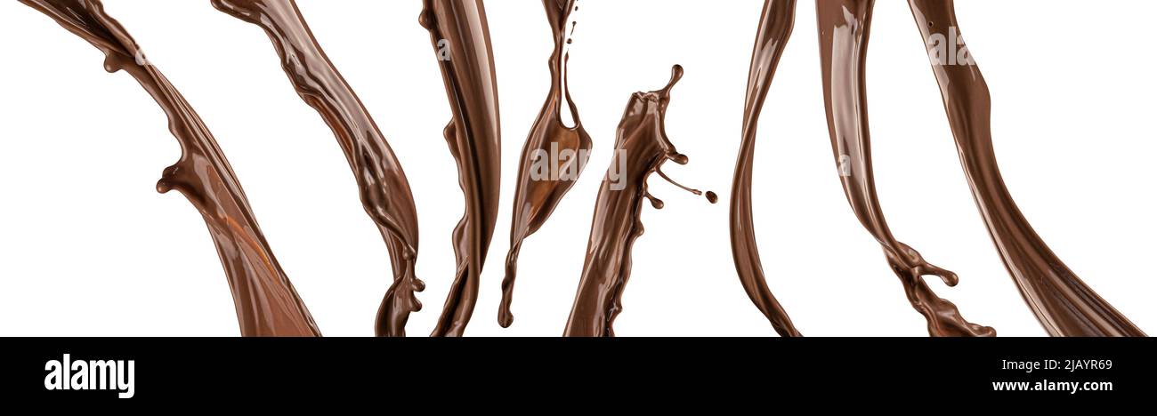 Chocolate splashes and waves isolated on white background Stock Photo