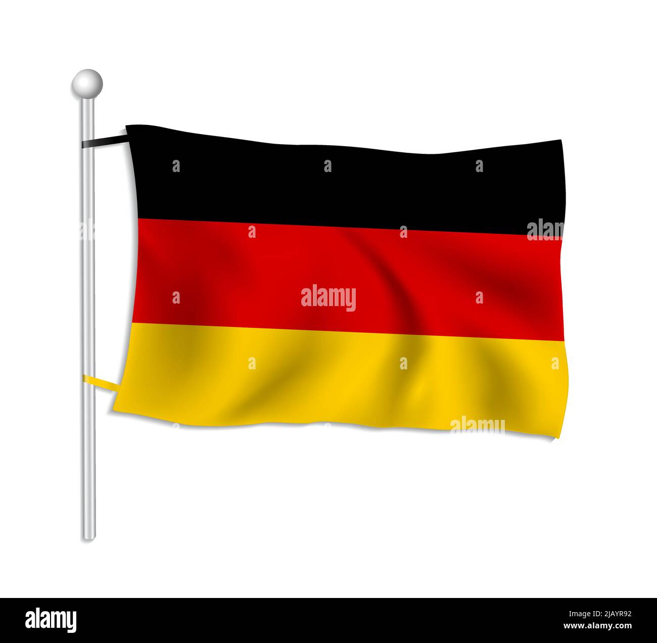 Germany flag waves on a flagpole, white background vector Stock Vector