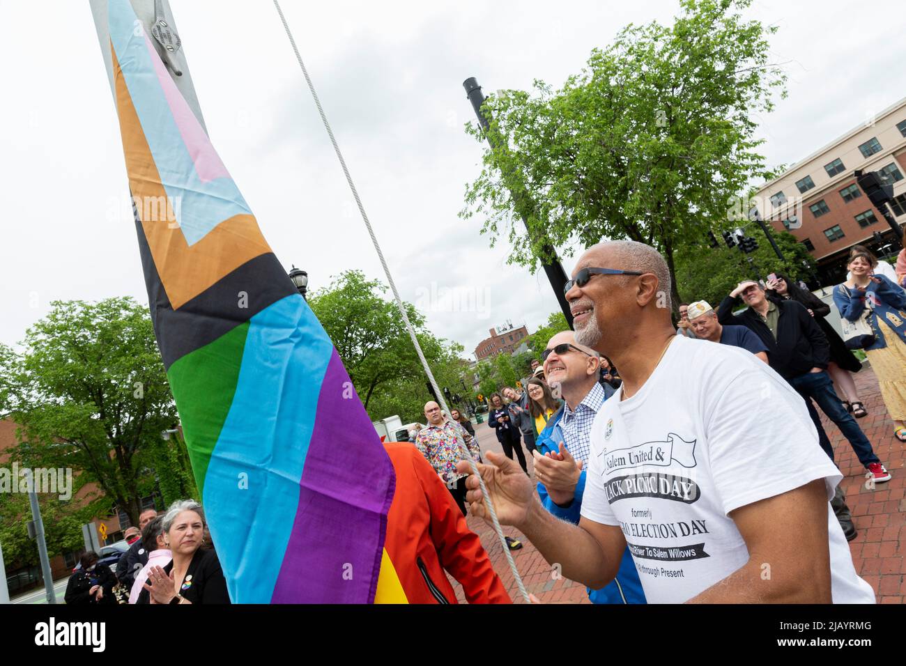 June 1, 2022. Salem, MA. Salem 2022 Pride Flag Raising The city of 