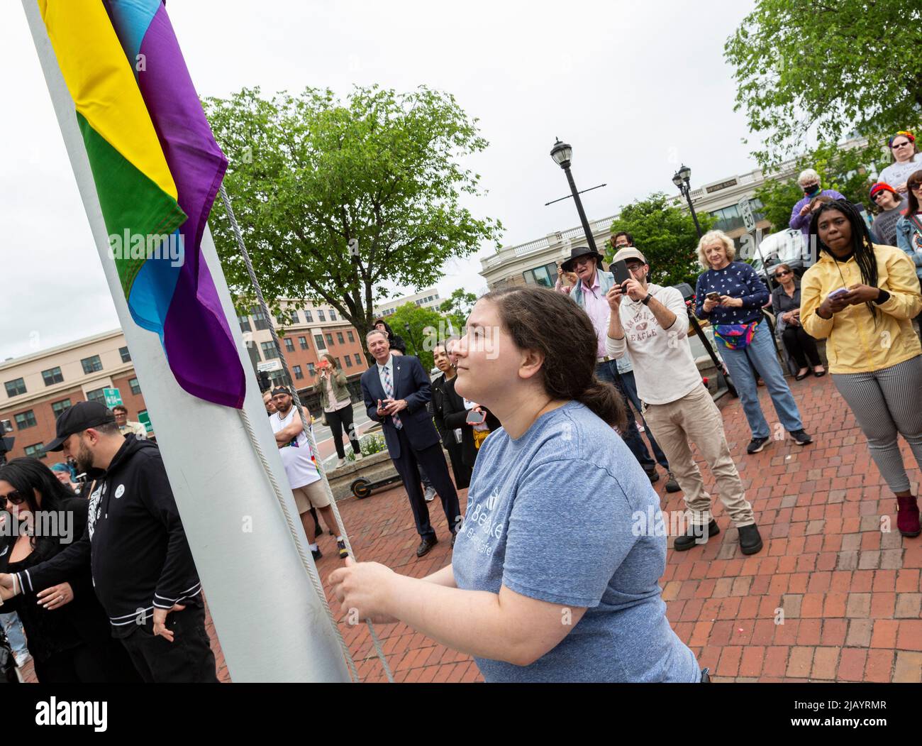 June 1, 2022. Salem, MA. Salem 2022 Pride Flag Raising The city of 