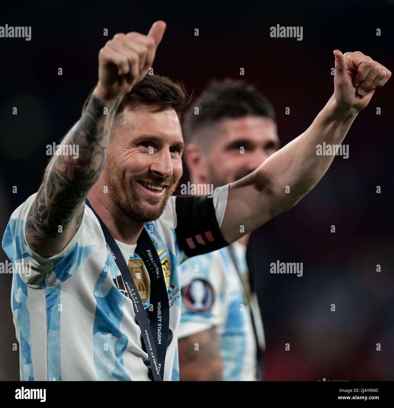 LONDON, UK. JUNE 1ST Lionel Messi of Argentina looks on during the Conmebol - UEFA Cup of Champions Finalissima between Italy and Argentina at Wembley Stadium, London on Wednesday 1st June 2022. (Credit: Federico Maranesi | MI News) Credit: MI News & Sport /Alamy Live News Stock Photo