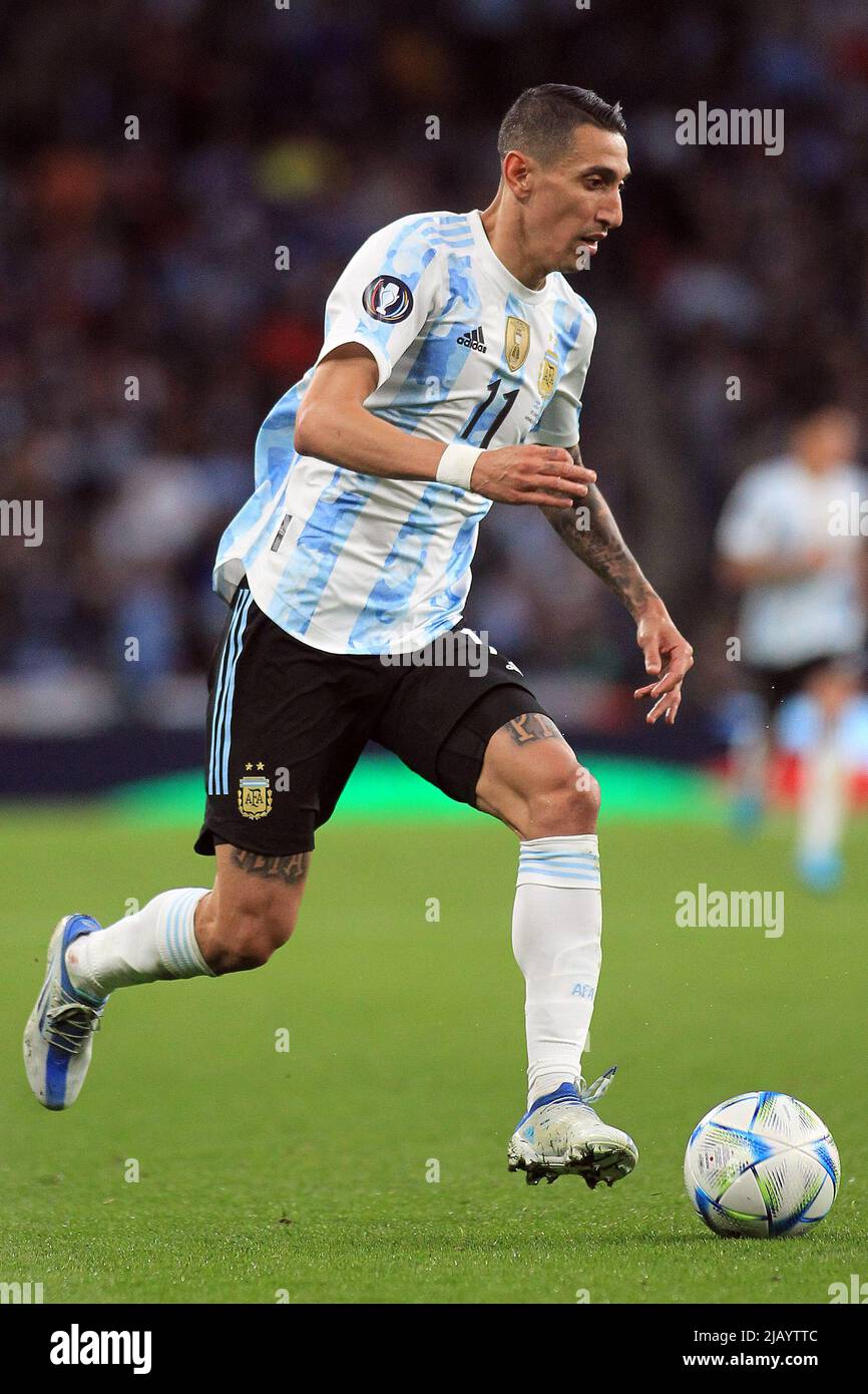 London, UK. 01st June, 2022. Angel Di María of Argentina in action during the game. Finalissima 2022 match, Italy v Argentina at Wembley Stadium in London on Wednesday 1st June 2022. Editorial use only. pic by Steffan Bowen/Andrew Orchard sports photography/Alamy Live news Credit: Andrew Orchard sports photography/Alamy Live News Stock Photo