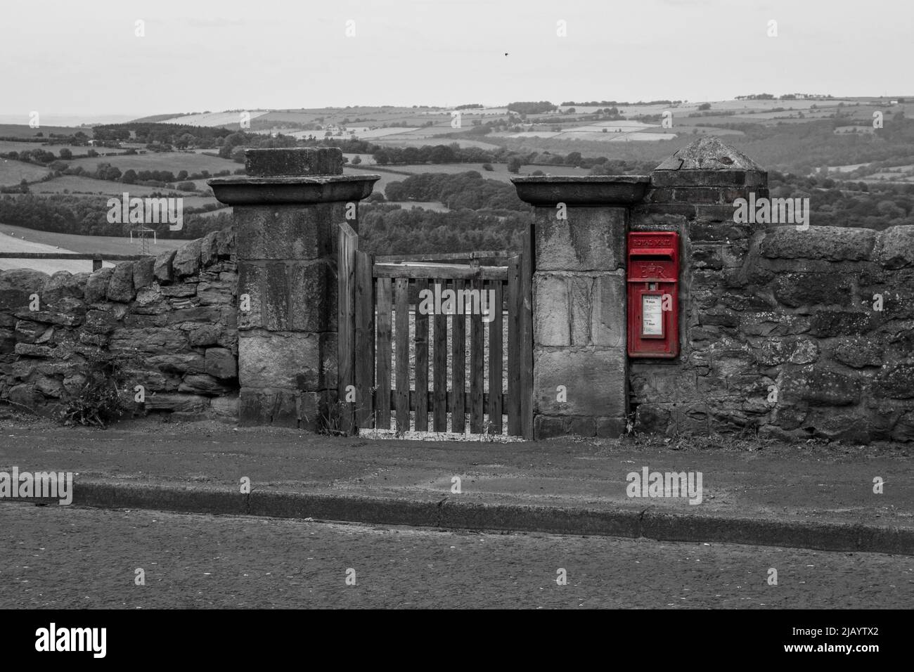 Rural post box near Pontop Pike, Tyne & Wear, UK Stock Photo