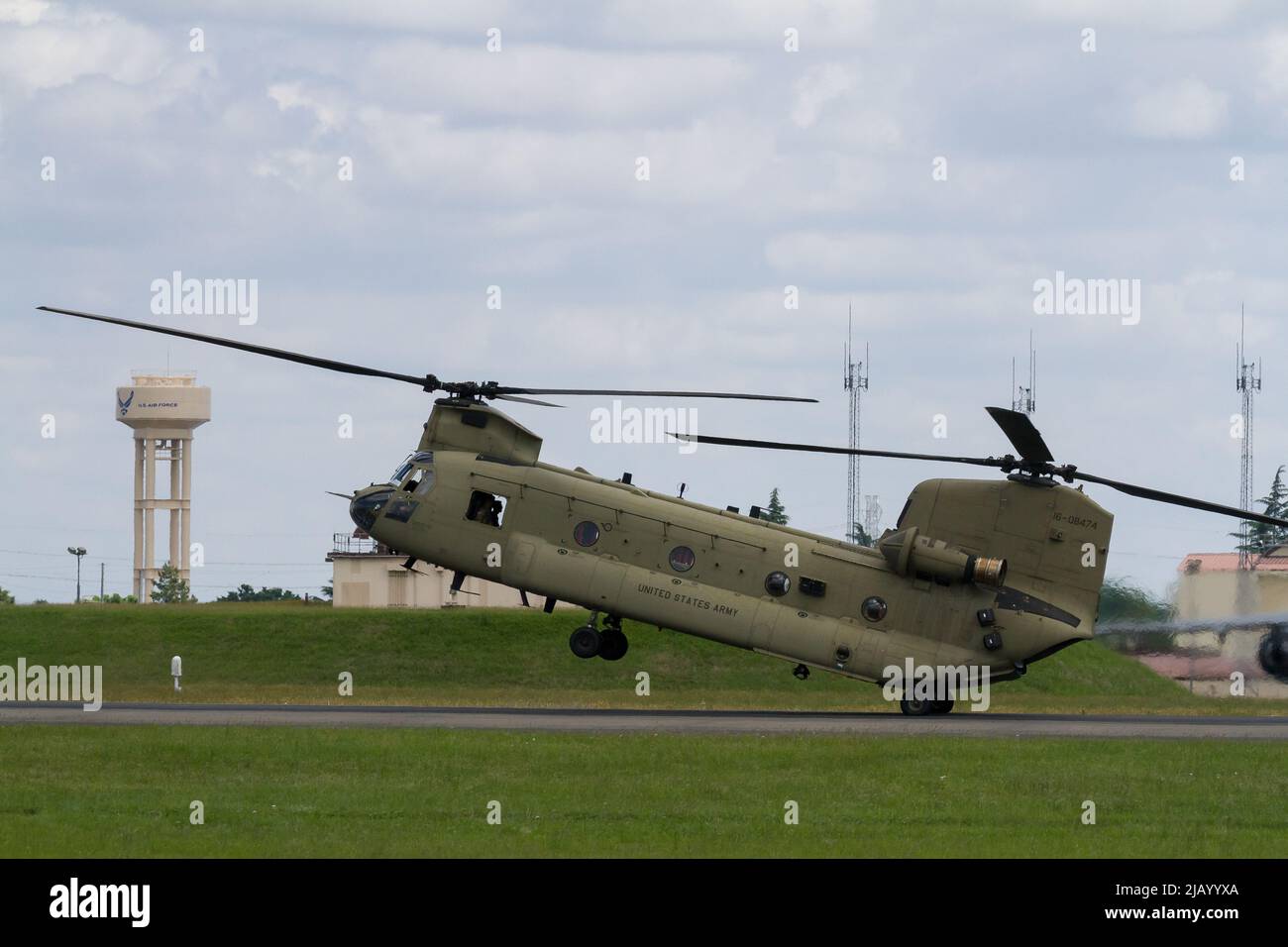 A Boeing CH 47 Chinook helicopter with the United Army at Yokota Airbase, Fussa, Tokyo, Japan