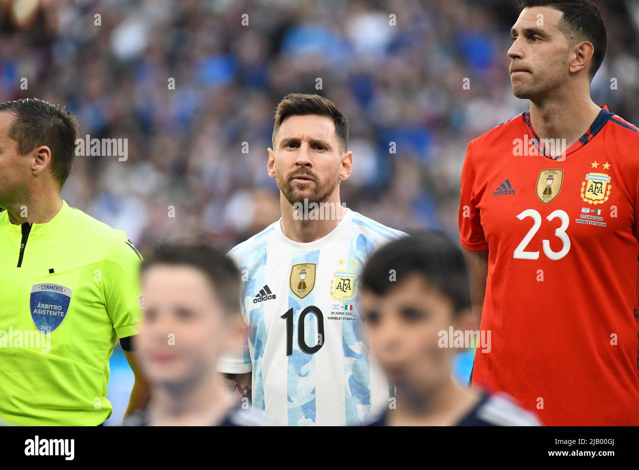 WEMBLEY, ENGLAND - JUNE 1: Messi of Argentina looks on before the Finalissima match between Italy and Argentina at Wembley Stadium on June 1, 2022 in Wembley, England. (Photo by Sara Aribó/PxImages) Credit: Px Images/Alamy Live News Stock Photo
