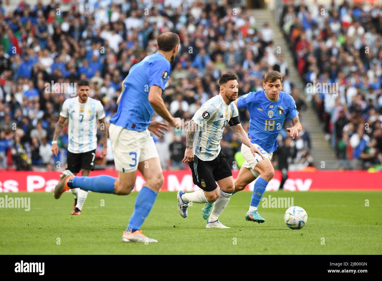 WEMBLEY, ENGLAND JUNE 1 Messi of Argentina drives the ball during