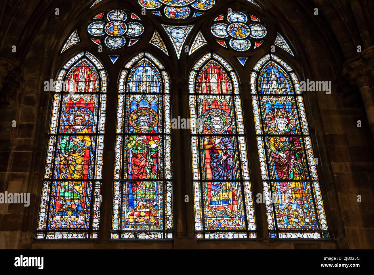 Stained glass window in Notre-dame de Strasbourg in France Stock Photo