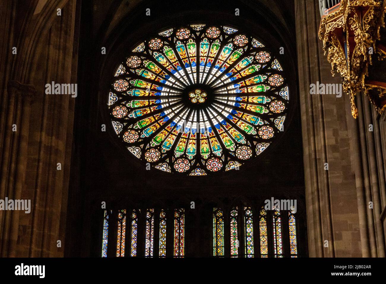 Rose Window in Strasbourg Cathedral in Strasbourg, France Stock Photo