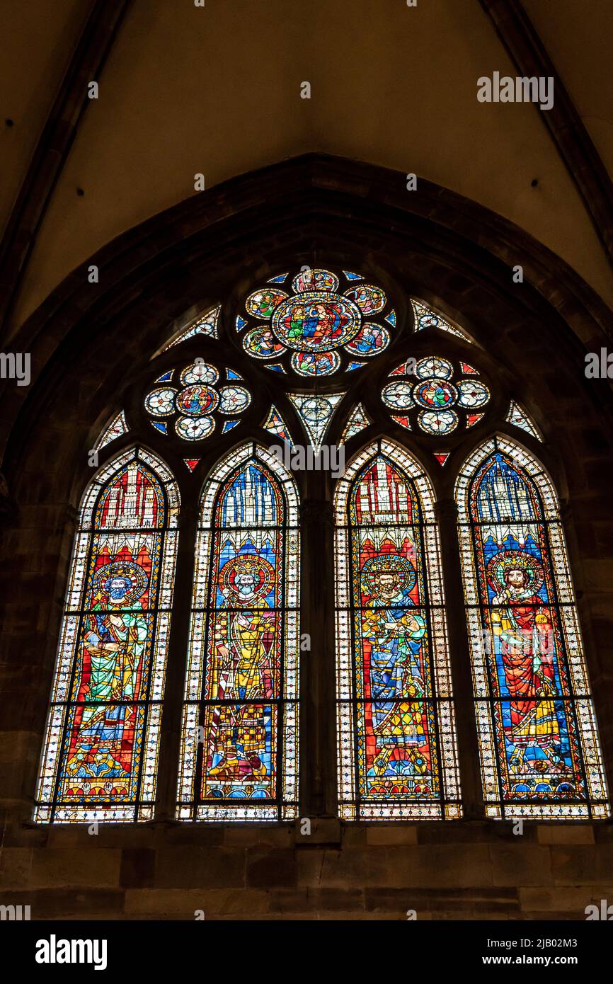 Stained glass window in Notre-dame de Strasbourg in France Stock Photo