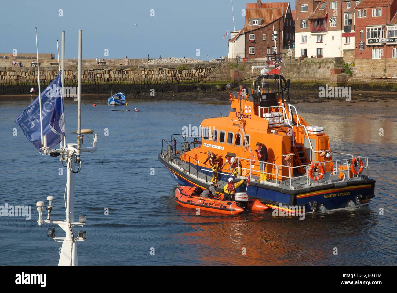 RNLI lifeboat in the harbour, Whitby, North Yorkshire, England, UK ...